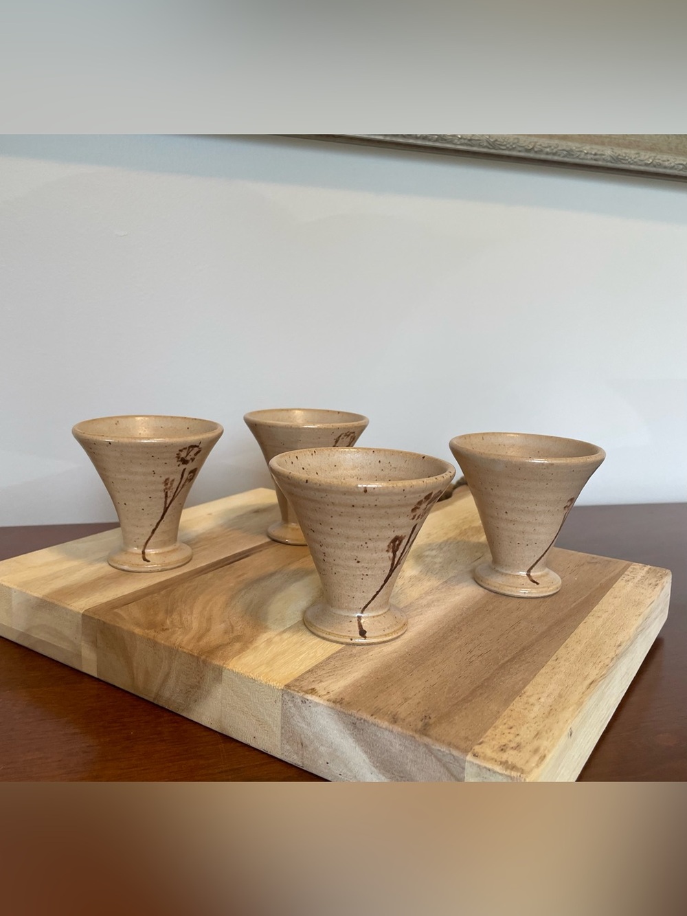 Studio Pottery Sake Cups with Floral Motif - Set of 4 - Picture 10 of 12